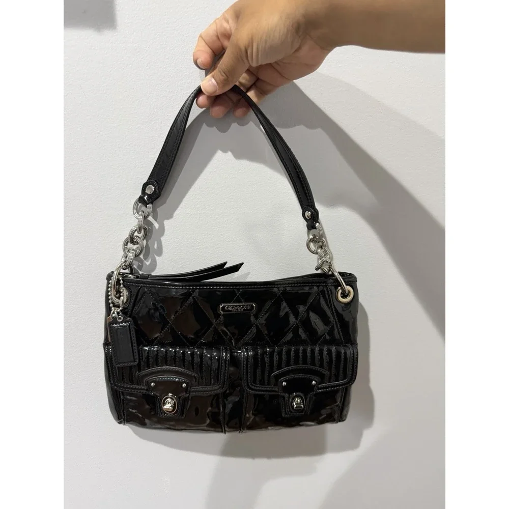 Coach Black Patent Leather Poppy  Shoulder Bag 18673 Purse Y2K F